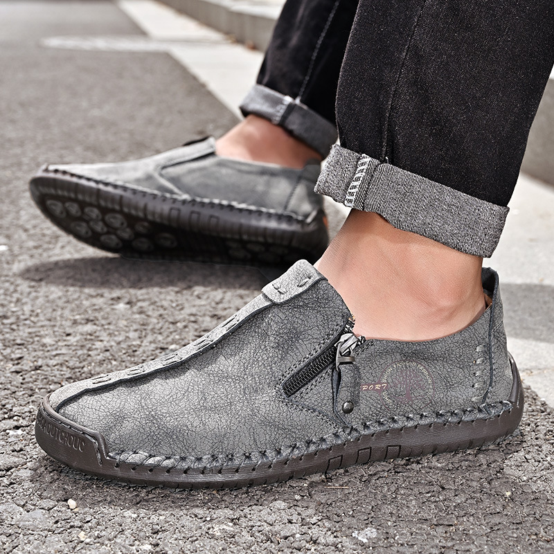 Nuevos zapatos casuales de primavera transfronterizos zapatos de cuero con cremallera de tamaño grande para hombres zapatos de Lefour de tamaño grande hechos a mano image 5