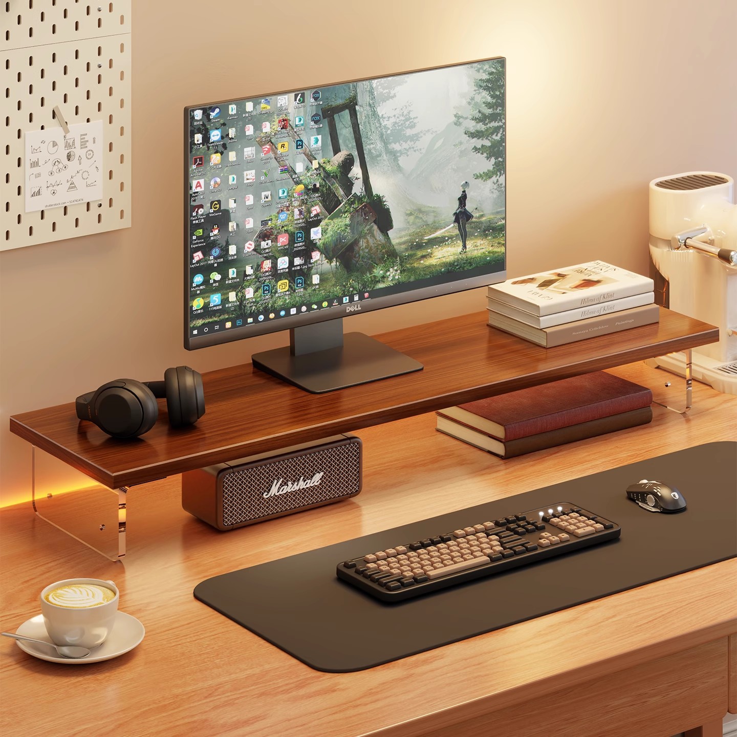 Estante de elevación de computadora escritorio acrílico de escritorio monitor base elevación de pantalla de soporte de suspensión estante de artículos
