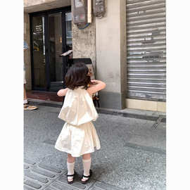 女童无袖挂脖上衣半身裙时髦套装宝宝新款个性洋气两件套儿童