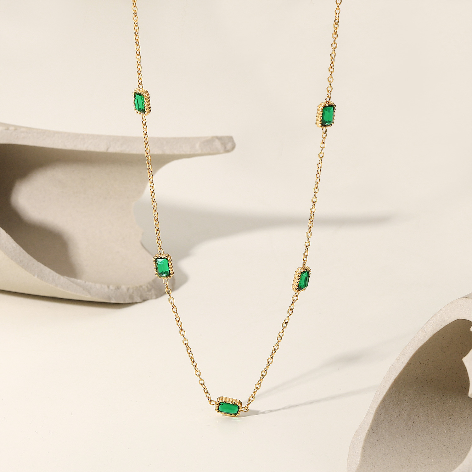Fashion Stainless Steel Rectangular Necklace Daily Electroplating Zircon Stainless Steel Necklaces