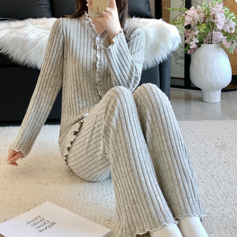 Cashmere Pajamas for Women 2025 Autumn and Winter Thickeneded Warm Gray Ins Style Casual Small New Home Wear Set