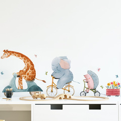 新款AD9034卡通長頸鹿大象刺蝟汽車兒童房幼兒園美化裝飾貼紙自粘