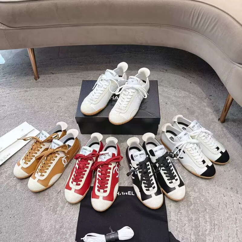 Chanel-Style 26 Double C Summer New Black Color-Blocked German Training Shoes for Women, Casual Sports Flat Sneakers, Genuine Leather Chanel-Style 26 Double C Summer New Black Color-Blocked German Training Shoes for Women, Casual Sports Flat Sneakers, Genuine Leather