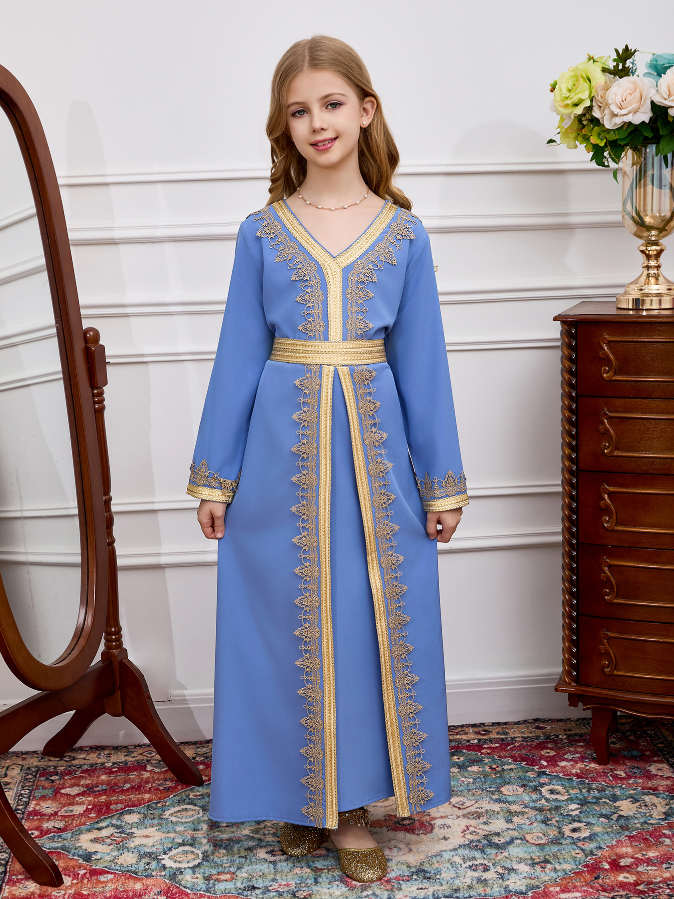 Niñas transfronterizas de mangas largas nuevos niños simple vestido largo comercio exterior moda encaje vestido de noche vestido image 6