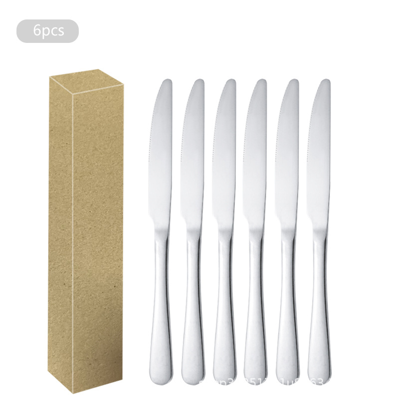1010 Acero inoxidable 6 paquetes Cuchillo de mesa Cuchillo de carne Cuchara de comida occidental Cuchara Cuchara de postre Juego de vajilla de alta gama para hotel