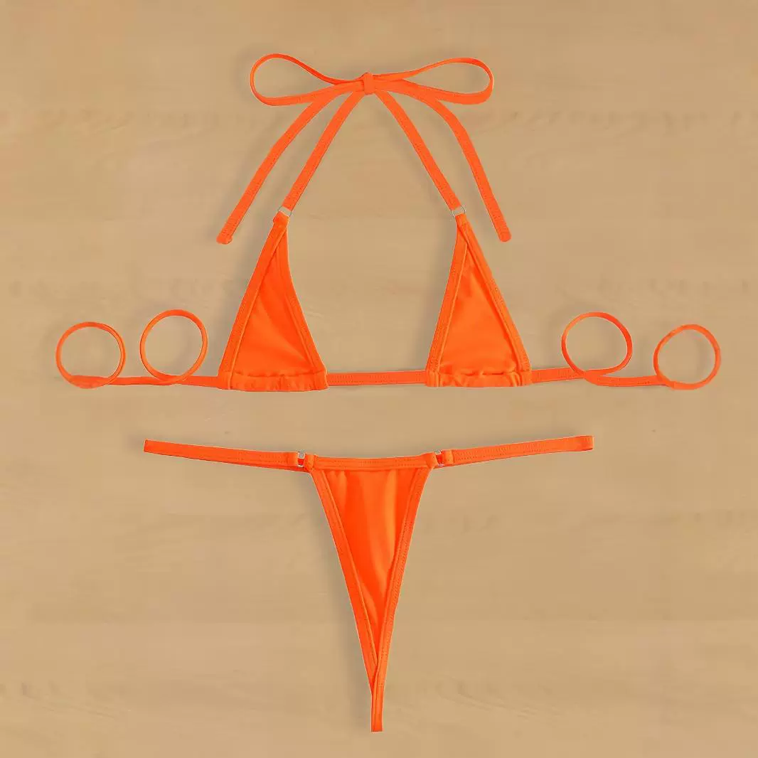Backless bikini, tie‑back straps, European style, orange, S–L