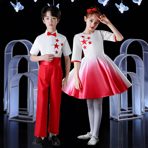 Children's jazz choir singers stage performance Costumes red for boys girls princess dress School Celebration carnival party Events performance tutu skirts for girls