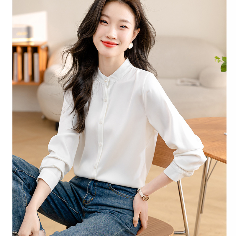 2026 Women's Spring Long-Sleeve Round-Neck Shirt for Work Interview Elegant Commuter Chiffon Blouse Slim Fit 2026 Women's Spring Long-Sleeve Round-Neck Shirt for Work Interview Elegant Commuter Chiffon Blouse Slim Fit