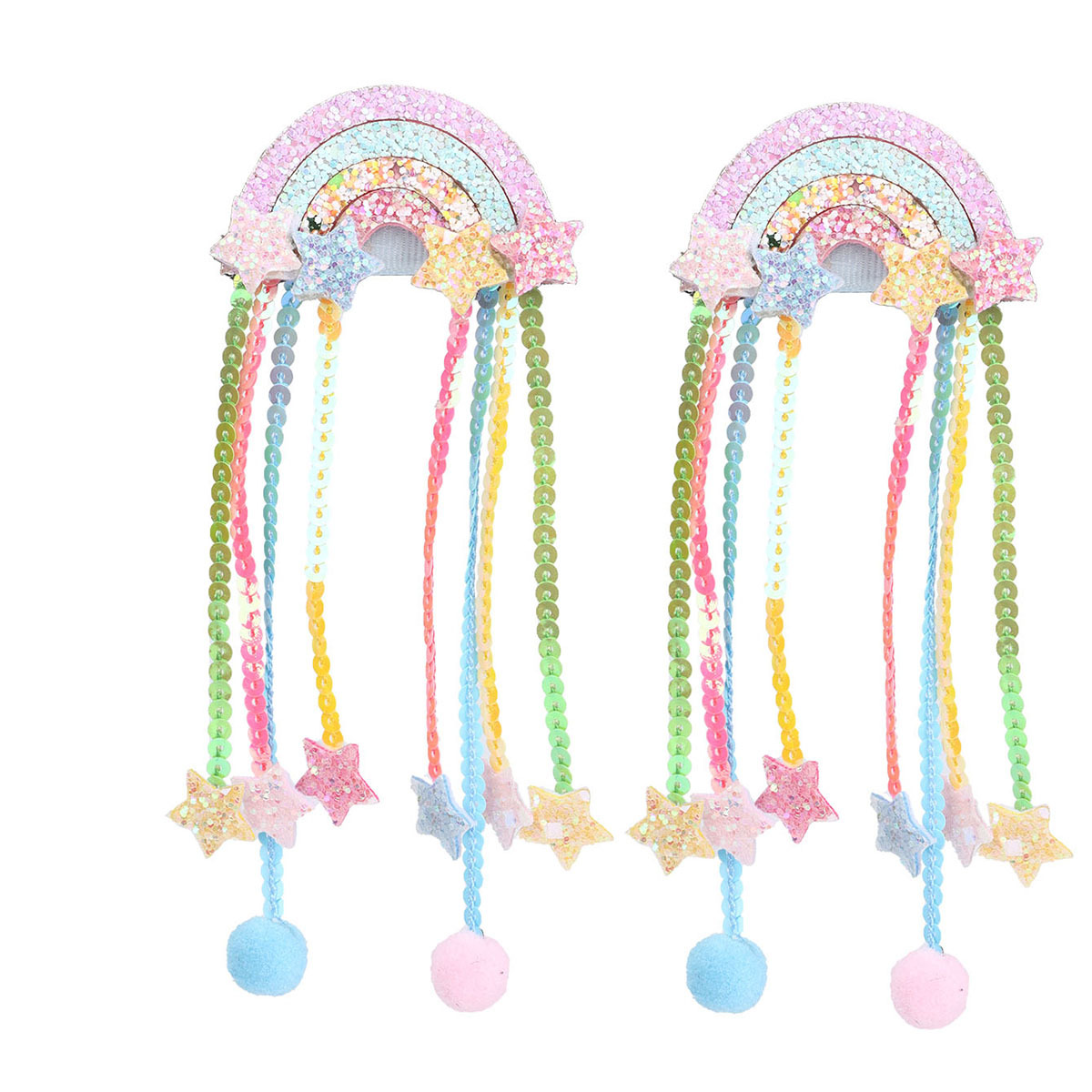 Fermagli per capelli stella arcobaleno con paillettes e nappe_voghion.com