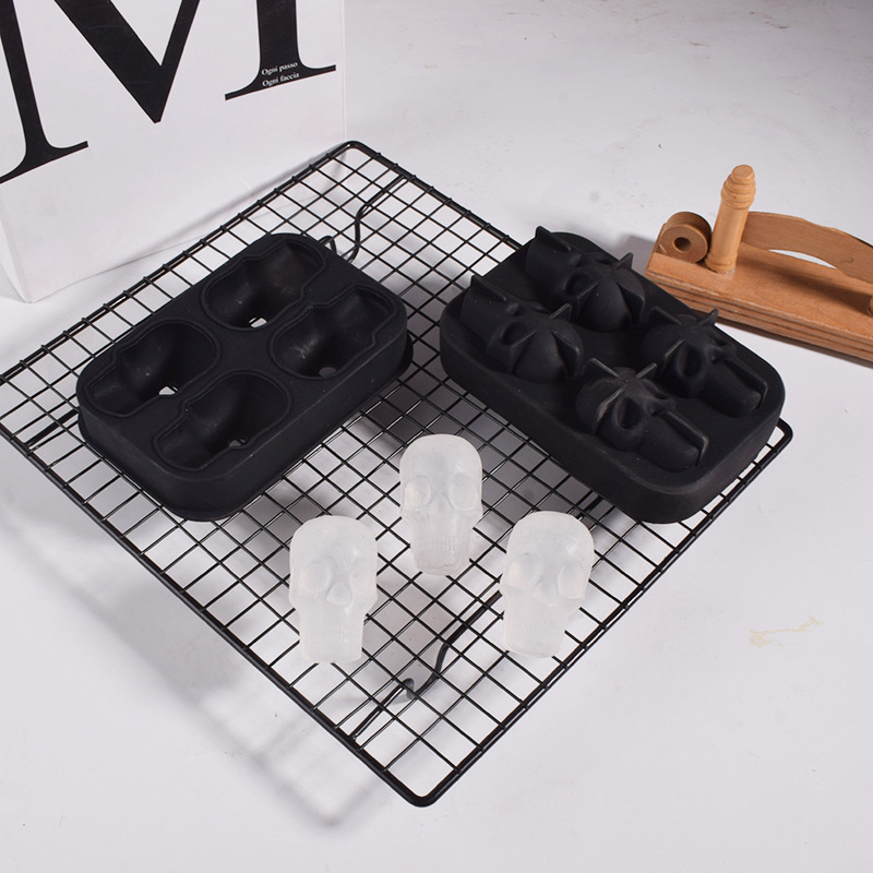 Engrosado 3D tridimensional 4-piece cráneo cubo de hielo molde bar DIY creativo whisky hueso molde de hockey sobre hielo