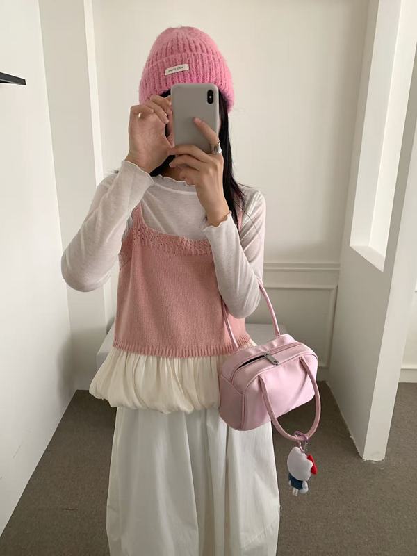 颂恩韩系百搭针织背心女早秋新款马卡龙色短款外搭叠穿针织衫上衣|undefined