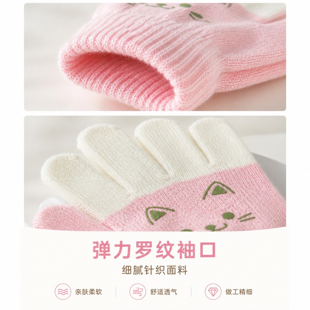 아동 가을 겨울 동물 캐릭터 배색 니트 보온 손가락 장갑