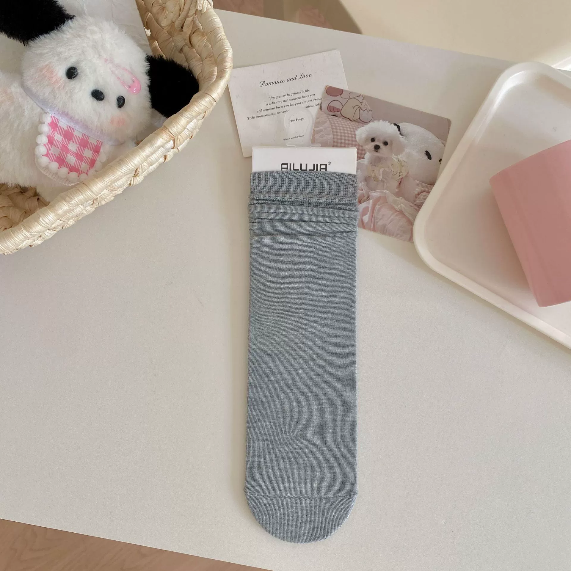 Summer thin cotton knee socks, mid-length