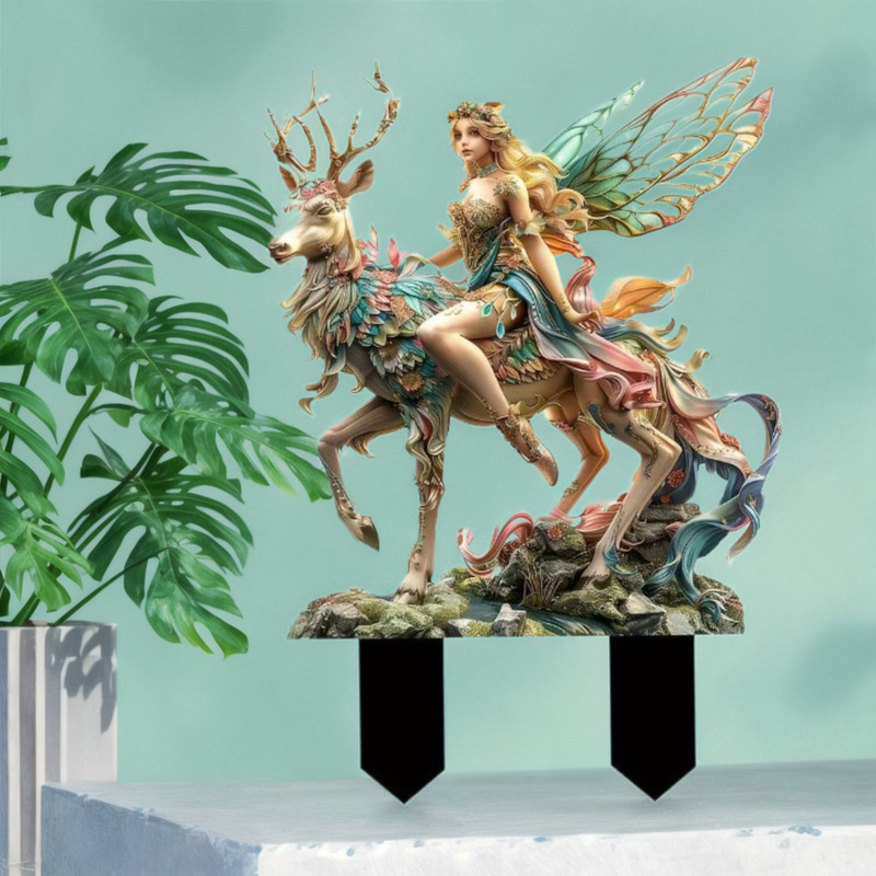 跨境魔法鹿与森林精灵花园桩插牌亚克力庭院地插盆栽装饰场景点缀|undefined