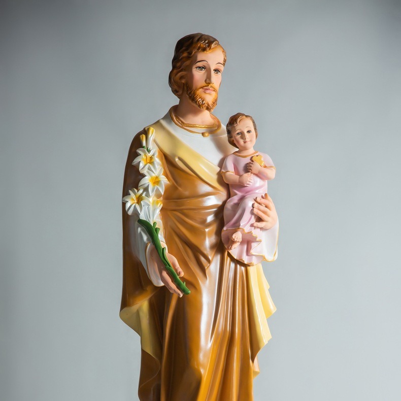 140cm Joseph abraza adornos para niños con estatuas de fibra de vidrio decoración de la iglesia doméstica
