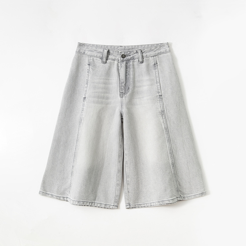 Smoke Gray Lyocell Thin Wide-Leg Cropped Jeans for Women 2026 Loose Straight American Style Slimming Wide-Leg Mid-Length Pants