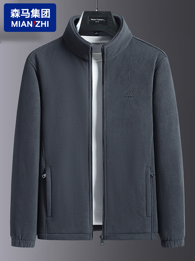 棉致时尚百搭摇粒绒外套男士夹克宽松冬季加绒中老年爸爸男装双面