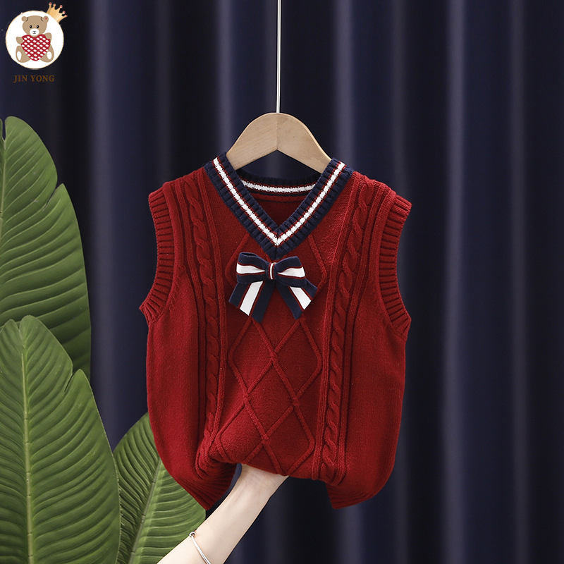 [Jin Yong] Chaleco de pelo de una sola pieza Chaleco de color sólido para niños camisa de fondo de punto para niños ropa de estudiante de jardín de infantes