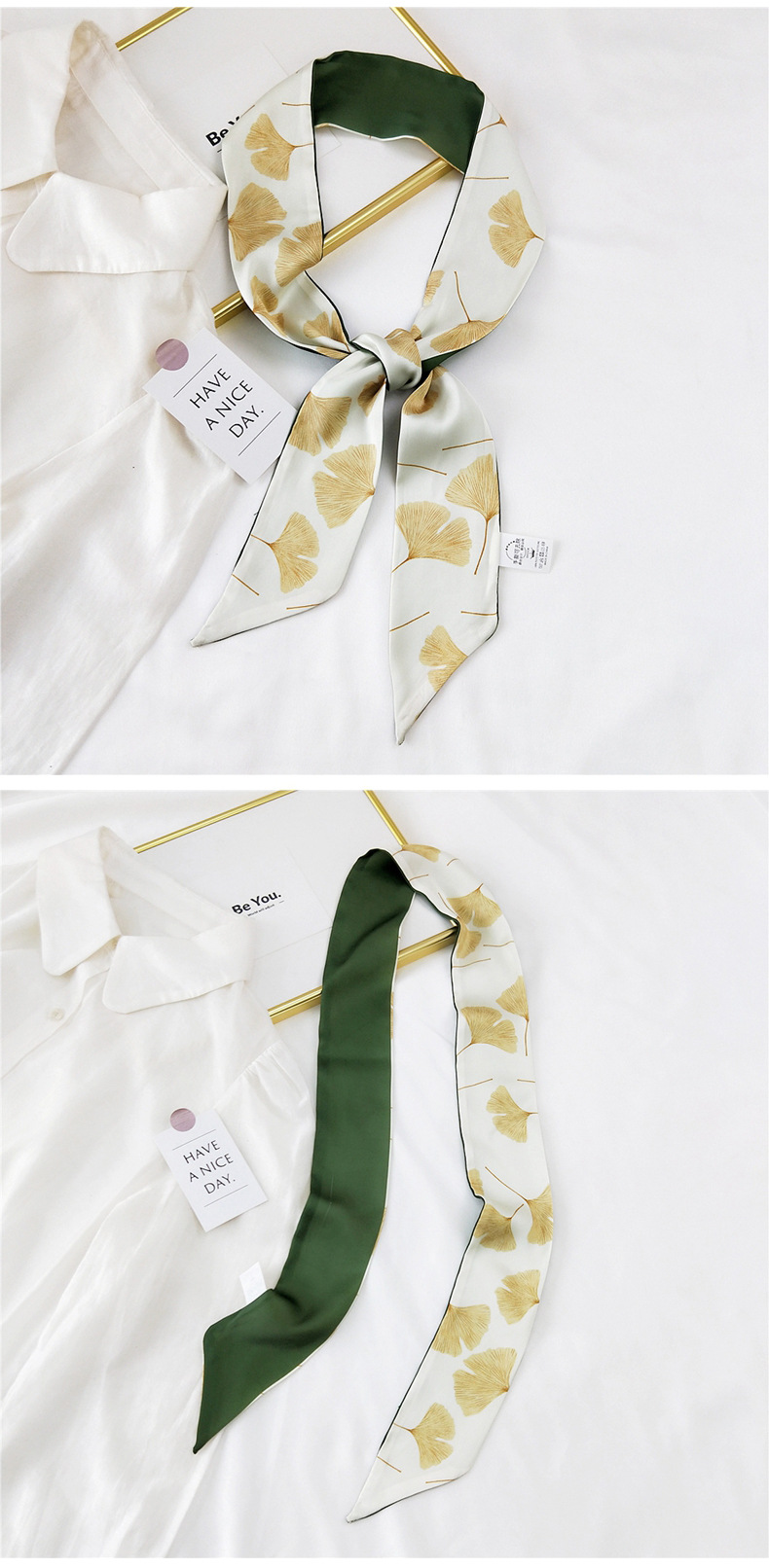 30g Weight Silk Scarf Classification Travel Occasion Unisex Gender Sweet Style White, Red, Green, Blue, Gold Color New Long Korean Style Fashion Printing Silk Scarf 15