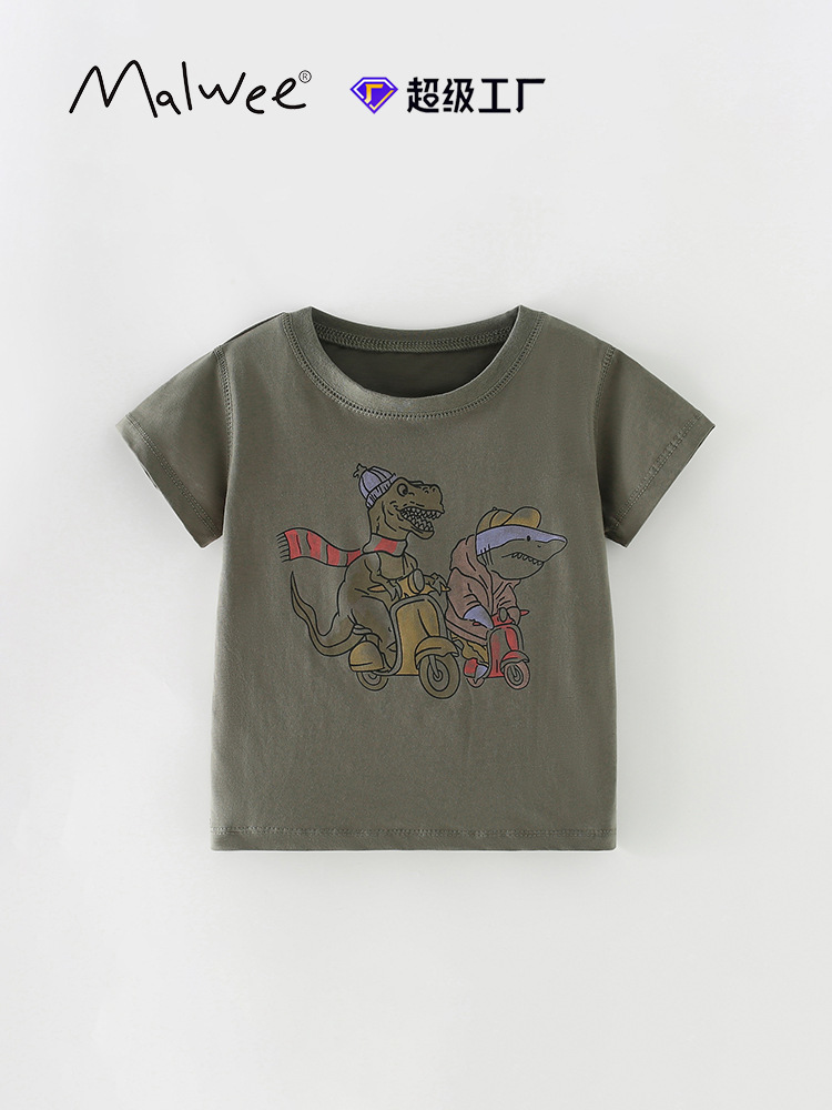 Malwee niño camiseta de cuello redondo de verano nuevo estilo de manga corta de estilo europeo y americano para niños de mediana edad impresión casual ropa superior de niños