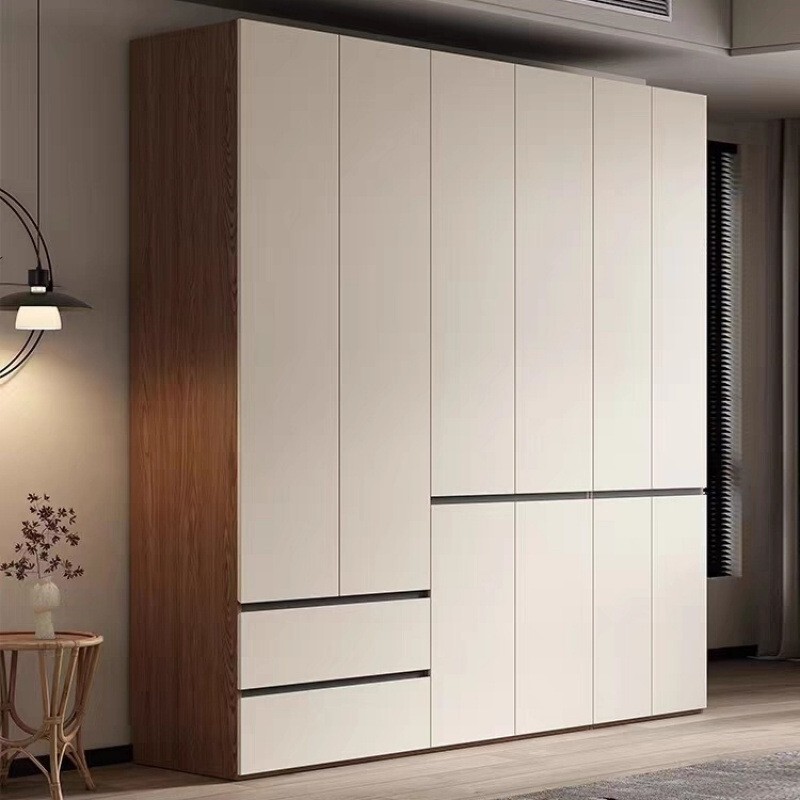 Solid Wood Wardrobe Color Matching Walnut Corner Desk Computer Table Home Bedroom Modern Simple Wardrobe One Door to the Top
