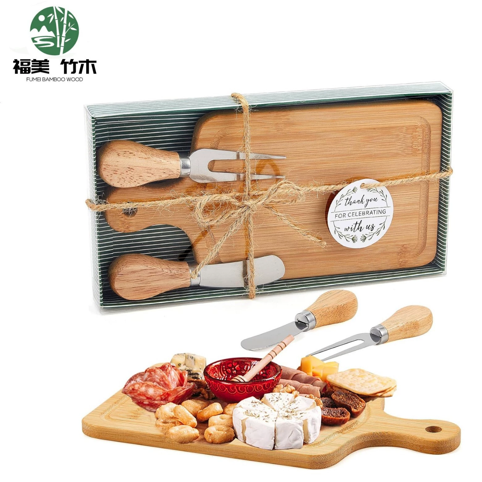Доска для деликатесов из бамбука, подарок на крещение, разделочная доска, портативная доска для сыра на открытом воздухе, набор разделочных досок с ножом и вилкой