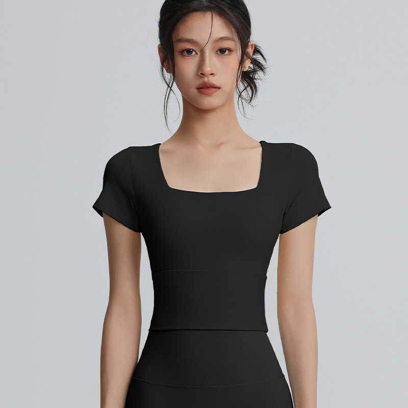 女性用固定カップスポーツトップス、伸縮性、タイトフィット、痩身、ショートヨガTシャツ、速乾性、通気性、ランニングフィットネス半袖|undefined