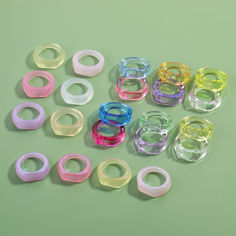 Niche Style Transparent High Color Value Simple Color Transparent Ring Colorful Trend DIY Creative Jewelry Women's Ring