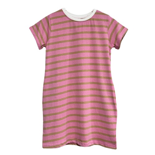 Girls' Korean style loose and versatile short-sleeved T-shirt summer wear new style girls' dresses baby fashionable striped T-shirt trendy