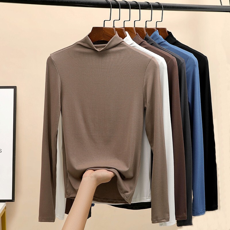 H898 Half Turtleneck Modal Bottoming Shirt for Women in Autum New Style with Western Style Long-Sleeved T-Shirt Top, Slim and Versatile