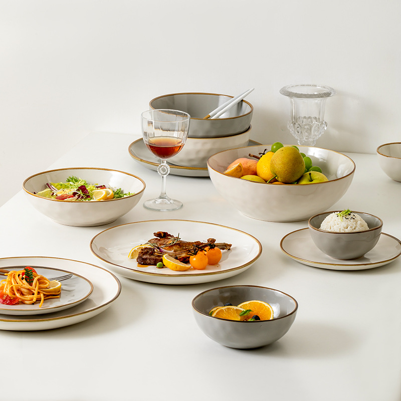 Creativo agua ondulada platos de cerámica cubiertos nórdicos platos de platos de platos vintage caseros platos de sopa platos de comida exportación única transfronteriza