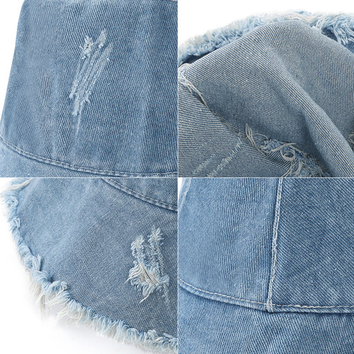 Export cross-border large head circumference water-washed raw edge fisherman hat wide brim denim edging basin hat sun protection and UV protection versatile 