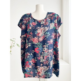 Middle-Aged and Elderly Cotton Silk Short-Sleeved Tops Summer Mom Wear Thin Crew Neck Shirts Artificial Cotton Plus Size Women Shirts
