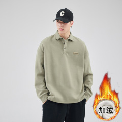 尚谷メンズポロシャツとベルベット秋の新作tシャツシンプルでゆったりとした襟付きtシャツとベルベットの上着男