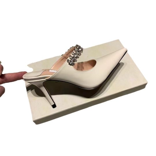 Flat slippers women's summer wear 2024 rhinestone Pearl ins All-match genuine leather closed toe half slippers sandals Muller shoes