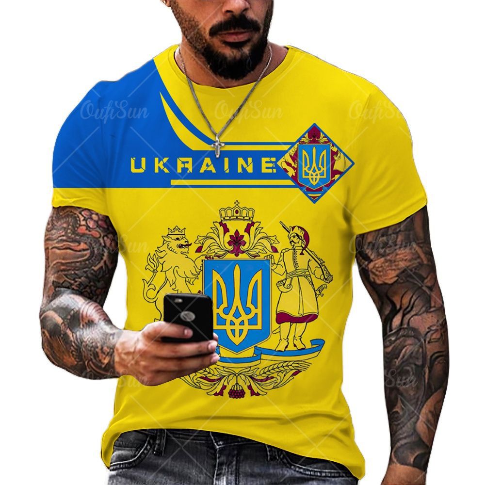 乌克兰系列3D印花男式休闲短袖t恤 跨境新款男装T恤外贸货源批发
