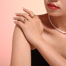 欧美ins风日字闪闪满天星水钻戒指钛钢镀18k真金小众冷淡风指环女