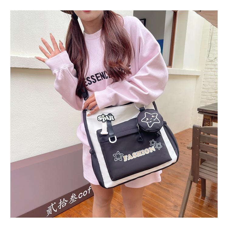 Student single-shoulder bag, Korean version color-blocked letter crossbody bag, hand-held tutorial bag for primary and secondary school students, hanging bag, student bag undefined