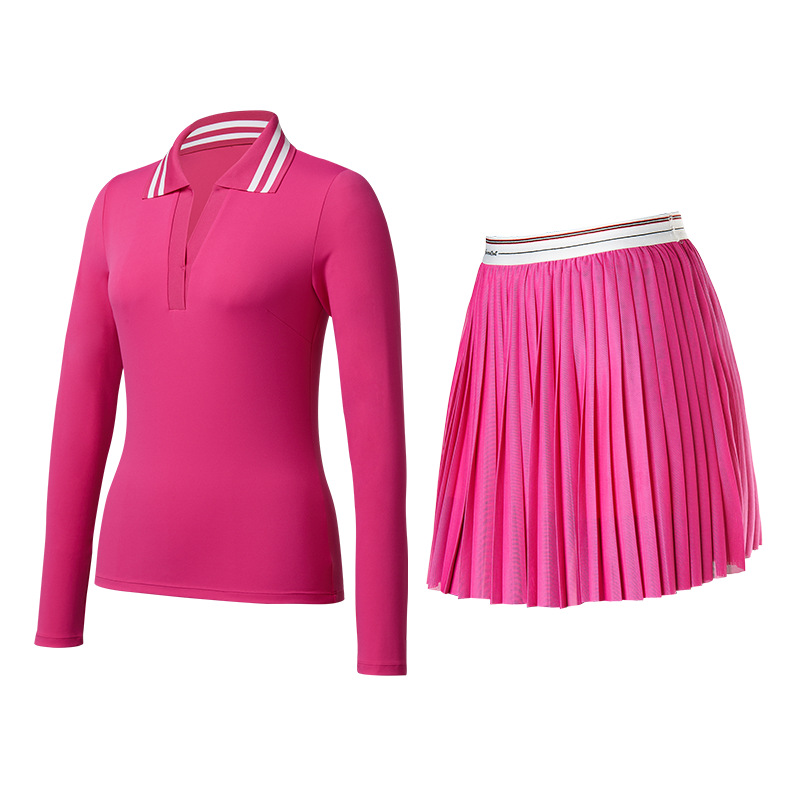 Trajes deportivos transfronterizos de mujer con solapa de mangas largas secas rápidas y delgadas, camisas de polo de cuello en V, chaqueta de fitness, falda de tenis delgada