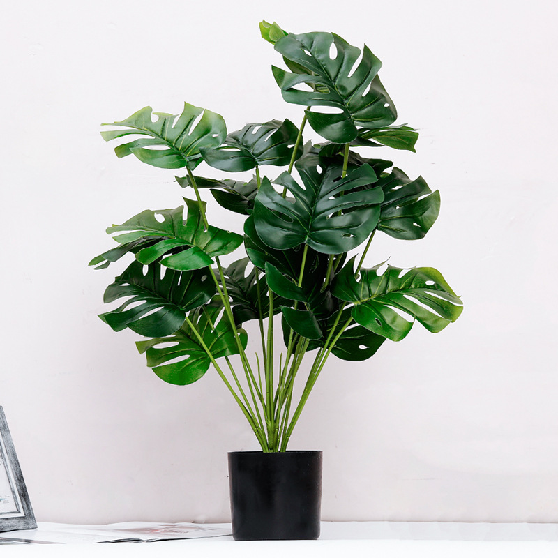 仿真假植物18頭大型龜背竹葉 家居客廳盆栽擺件酒店綠植裝飾批發