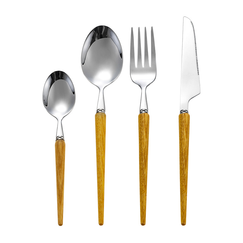Cola puntiaguda 304 mango de madera de estilo japonés de la vendimia vajilla occidental de acero inoxidable Rosewood Steak cuchillo tenedor cuchara de postre cuchara traje