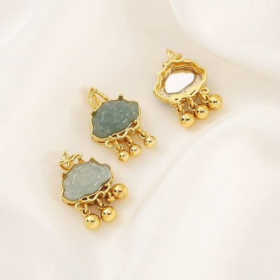 Zərgərlik ara hissələri: Jade, Gold-Plated Gourd Round Beads - 11-golden-natural-blue-water-jade-lotus-blossom-step-bead-1813mm-single-piece