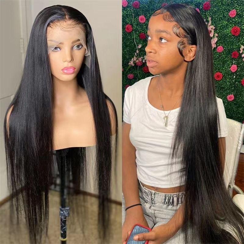 Front Lace Wig Long Straight Black Long Hair Wigs European and American 13 × 4 Chemical Fiber Lace Wig Set