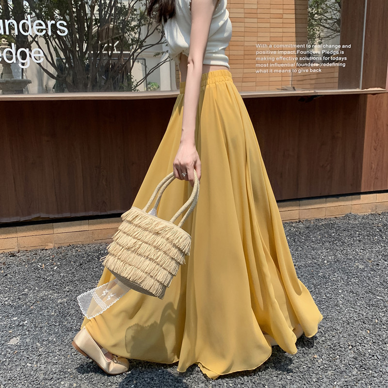 Beautiful Elegant Chiffon Long Skirt Women's 2025 Summer New Seaside Vacation Skirt Bohemian Beach Skirt