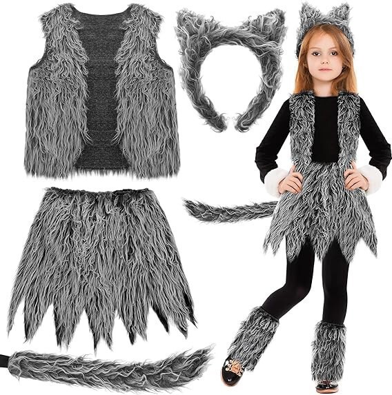 100 Days School Wolf Costume Wolf Ears Head Button Mask Leg Warmers Kids Big Bad Wolf Playing Halloween 100 Days School Wolf Costume Wolf Ears Head Button Mask Leg Warmers Kids Big Bad Wolf Playing Halloween