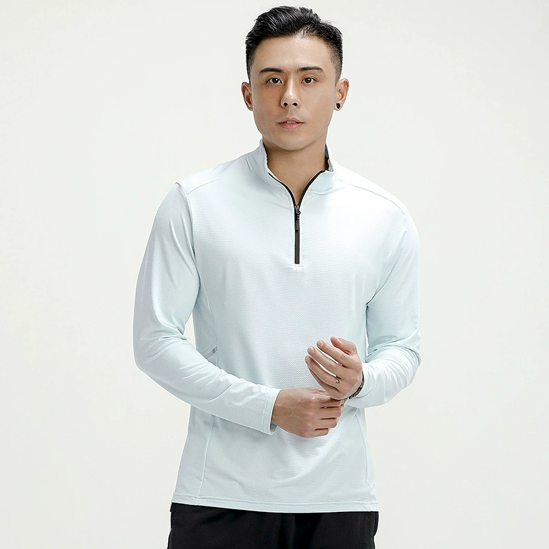 Новая весна осень зима круглый вырез половина молнии с длинным рукавом спортивная футболка высокого качества фитнес с длинным рукавом свитер мужской топ
