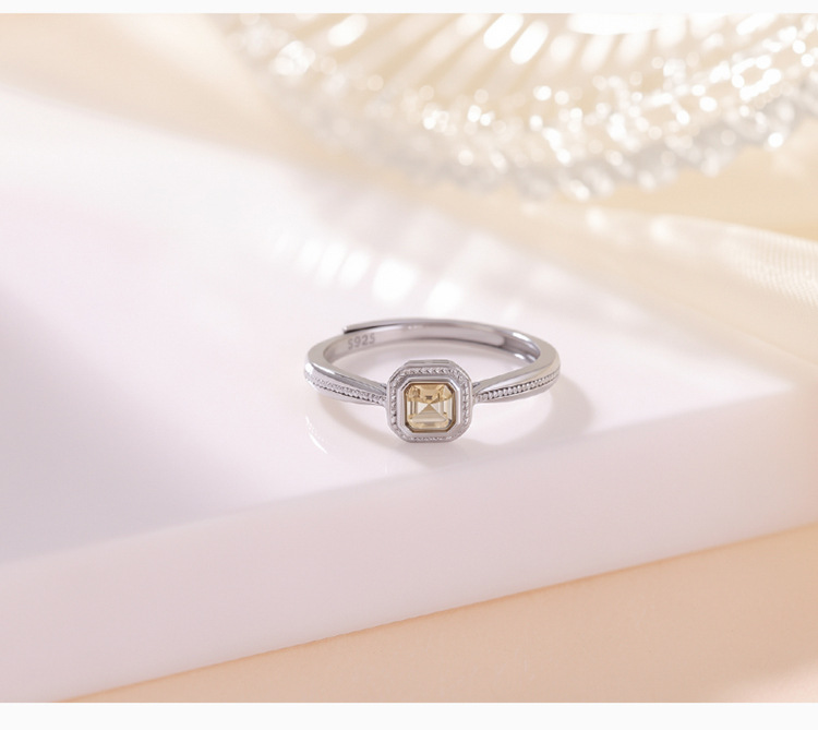 Nhẫn bạc S925 mạ vàng đính đá cubic zirconia hình vuông phong cách thời trang — Loại bạc chi tiết 3