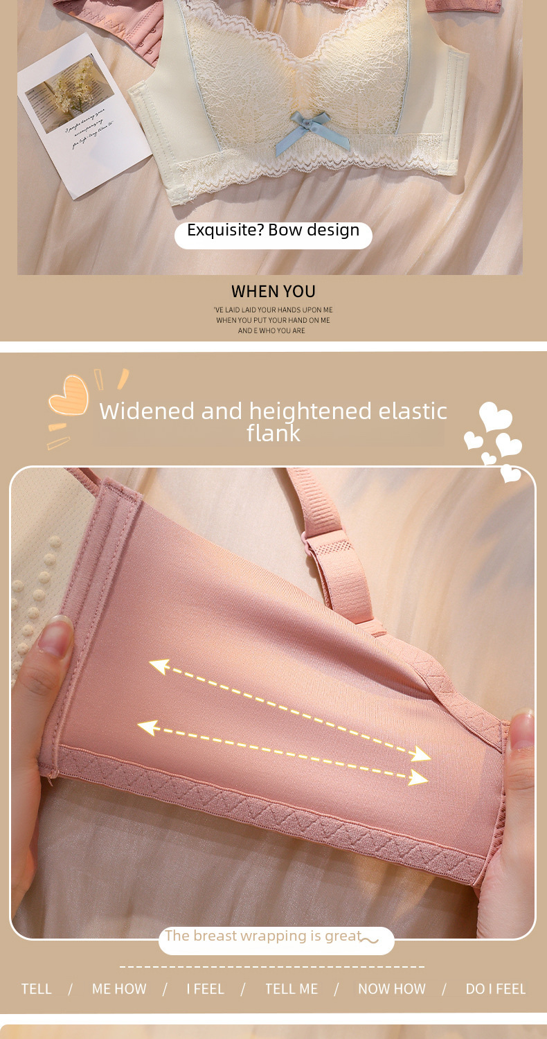 Ensemble de soutien-gorge en dentelle anti-affaissement sans anneau en acier pour petite poitrine_voghion.com