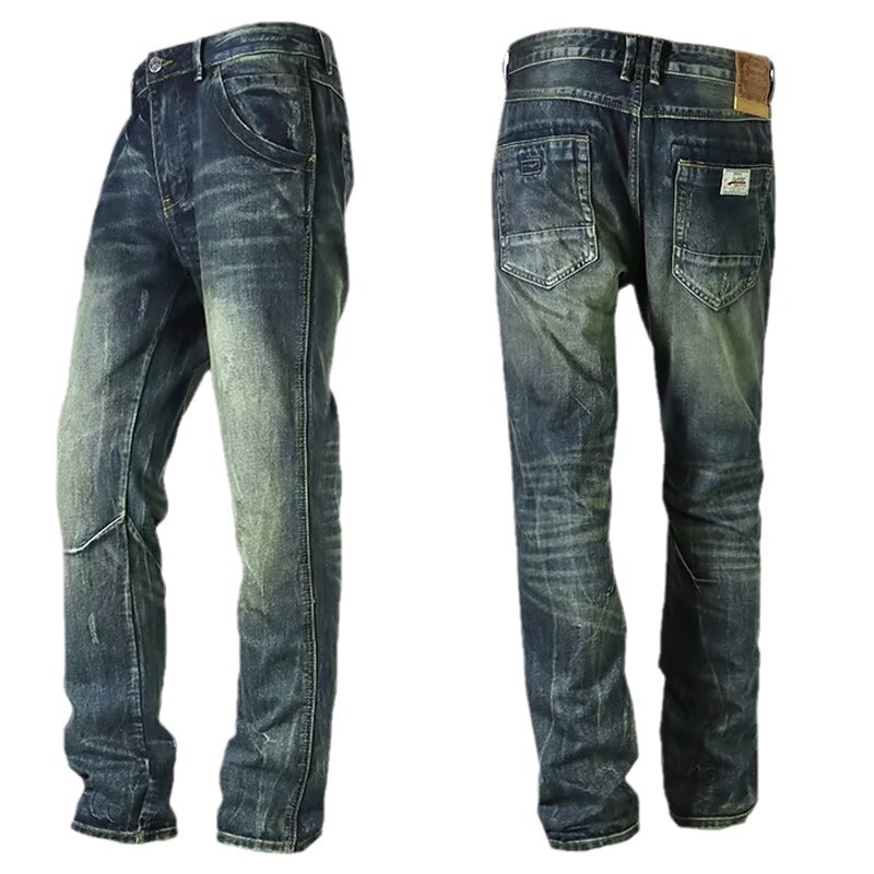 Vintage-Inspired Straight Leg Denim Jeans For Men – Relaxed Fit, High Waist, Button Fly (Sizes 28-36, Dark Blue & Light Wash)_mkmklike.com
