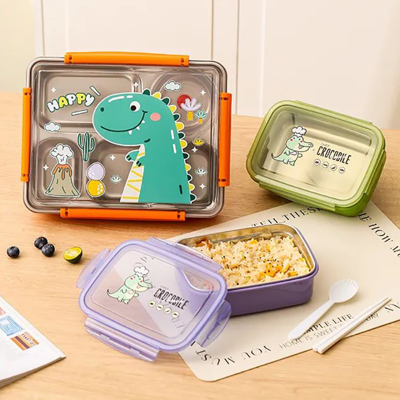 かわいい学生ランチボックス304ステンレス分格弁当箱小恐竜はご飯を持って弁当箱を密封して新鮮に保つ|undefined